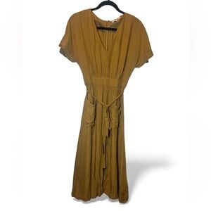 Madewell Linen Blend Dolman Sleeve Tie Waist Midi‎ Dress Sustainable Minimalist